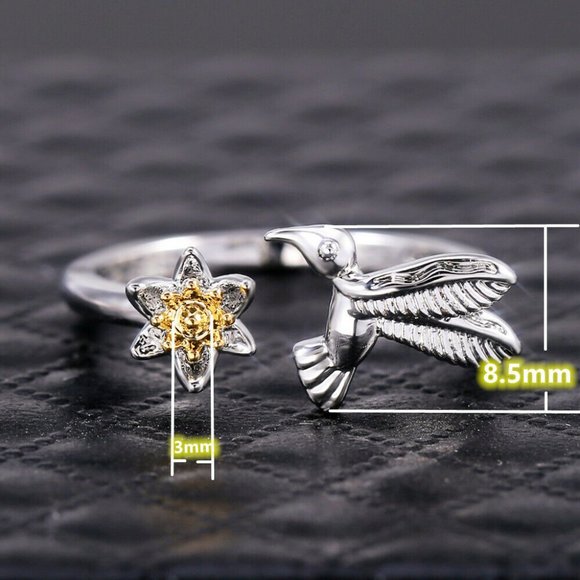 925 Silver Creation Topaz Flower Bird Ring New - Picture 4 of 6